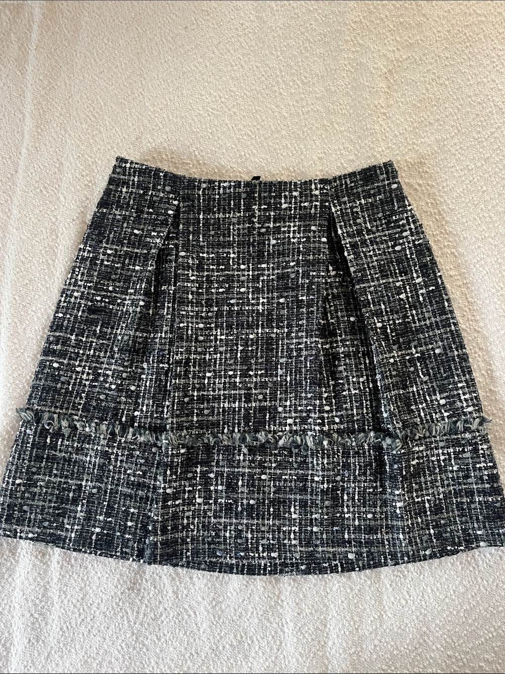 Brooks Brothers Navy, Teal, & White Tweed Fringe Mini Skirt